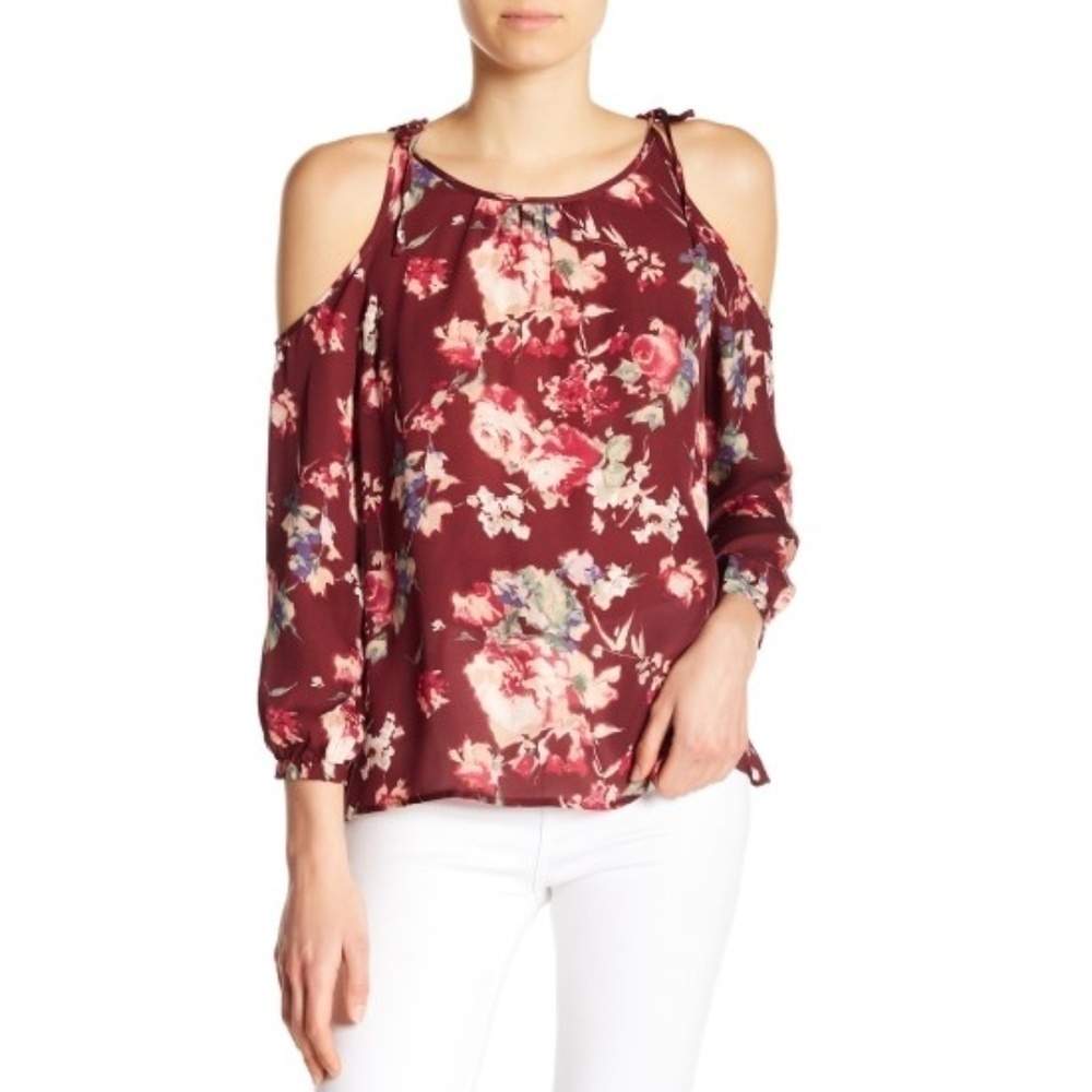 Joie Jilette Cold-Shoulder Floral Silk Blouse